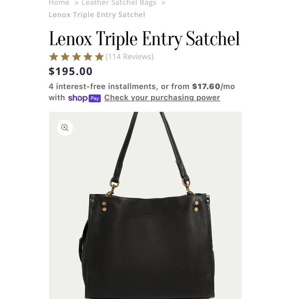 American‎ Leather Company Lenox Triple Entry Black Leather Satchel Handbag